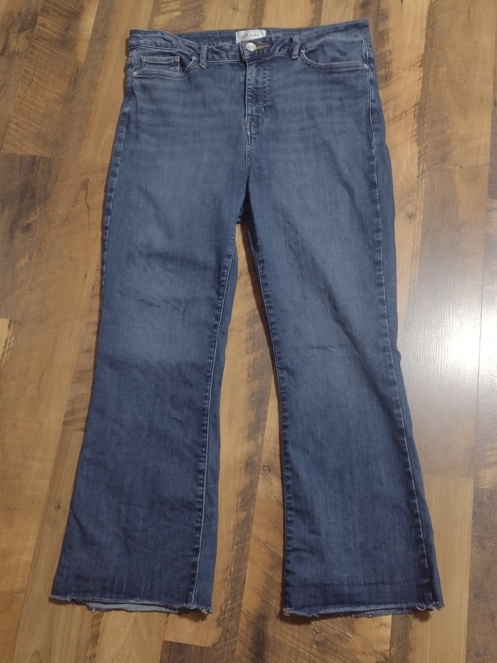 Frame Aspire Raw Hem Women's Dark Blue Stretch Bootcut Jeans Size 31 - Picture 2 of 13